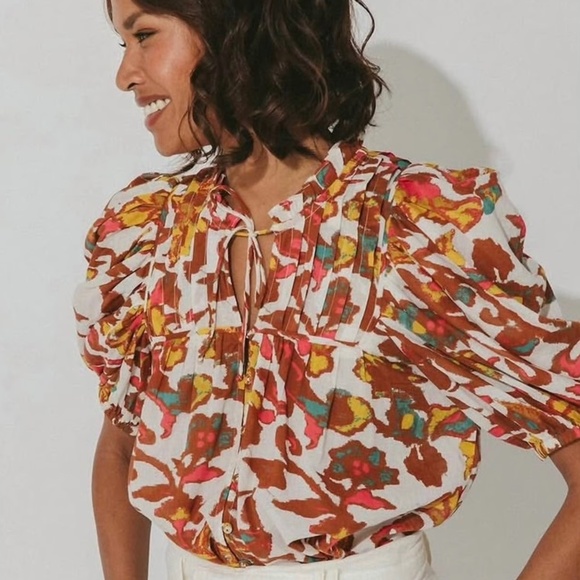 Cleobella Tops - Cleobella Evereve Zola Puff Sleeve Organic Cotton Floral Blouse
